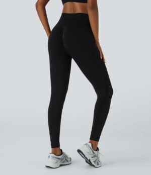 Leggings yoga tiro alto frunce 7/8 flujo sin costura
