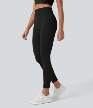 Leggings yoga tiro alto control abdomen suave sin costura agradable piel 7/8