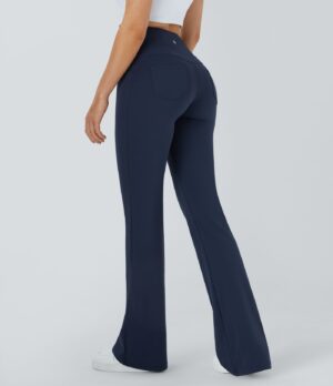 Leggings de yoga acampanados de tiro alto con bolsillos