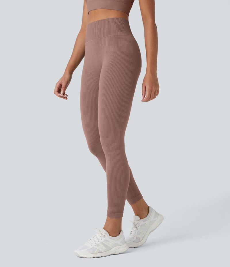 Leggings yoga tiro alto control abdomen suave sin costura agradable piel 7/8 - Image 3