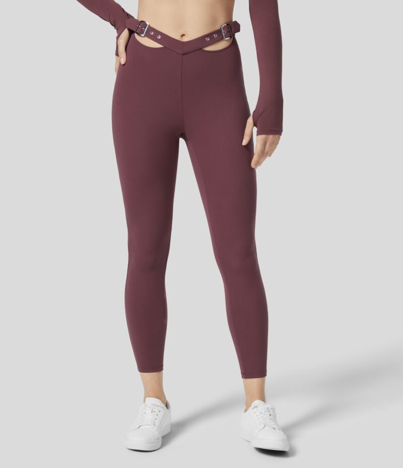 Softlyzero Plush Leggings hebilla ajustable cintura V tiro medio 7/8 - Image 3