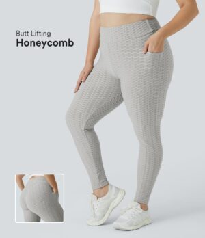 Leggings de talle alto con realce de glúteos fruncidos de textura de talla grande para yoga 7/8