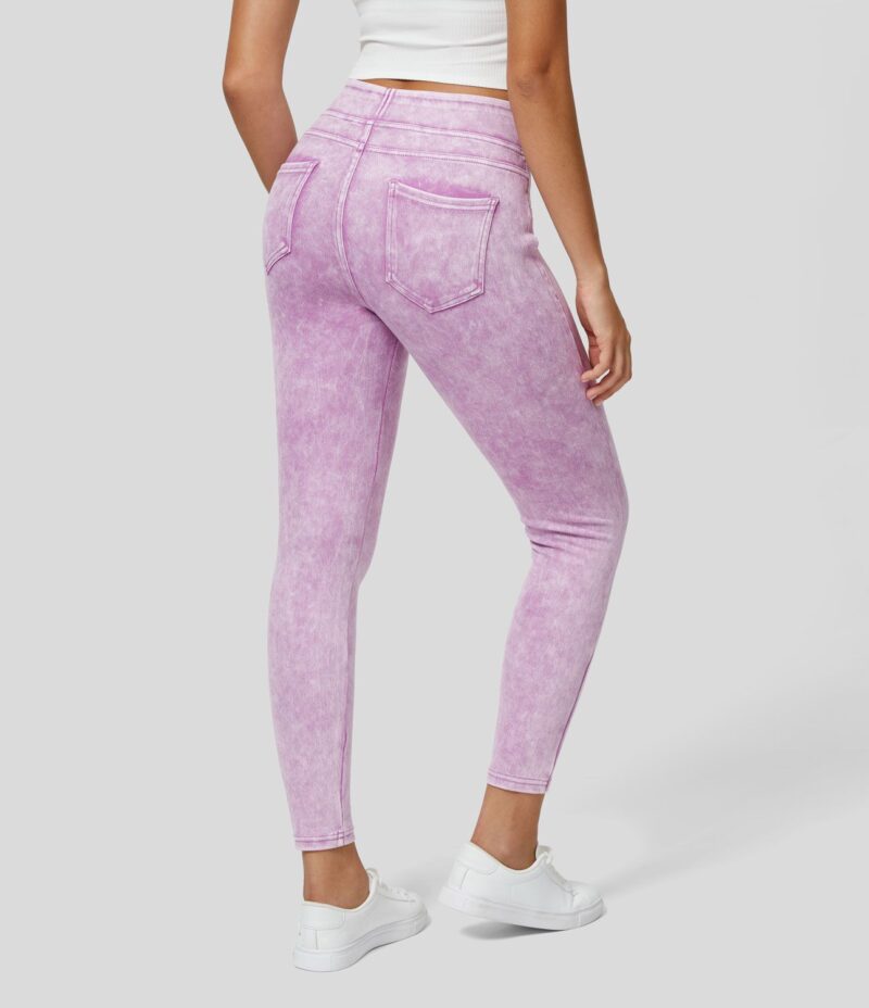 Leggings Flex Denim mezclilla elástico colorido bolsillo lateral trasero tiro alto - Image 2