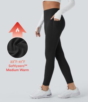 Leggings Softlyzero Plush yoga ajustado 7/8 tiro alto bolsillo lateral térmico