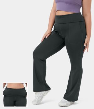 Leggings acampanados de talla grande con talle plegable de talle muy alto