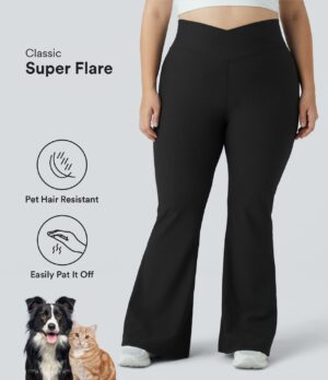 Leggings Patitoff Flow acampanado tiro alto bolsillo trasero cruzado resistente pelo mascota talla grande