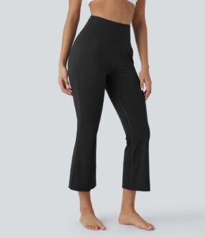 Leggings capri yoga tiro alto bolsillo lateral abertura ligeramente acampanado
