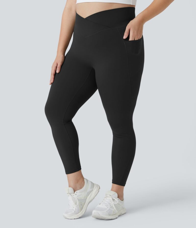 Leggings Softlyzero largo tiro alto bolsillo lateral cruzado liso talla grande