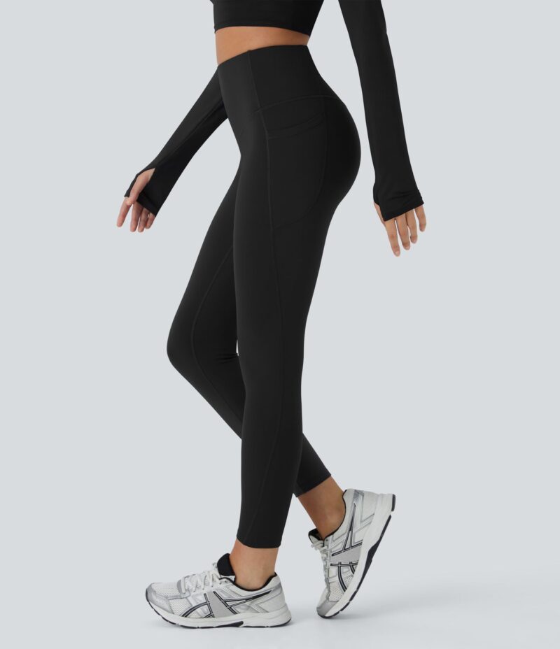 Leggings Softlyzero Plush entrenamiento térmico tiro alto bolsillo lateral control abdomen - Image 2