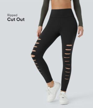 Leggings rasgados con agujeros de tiro alto