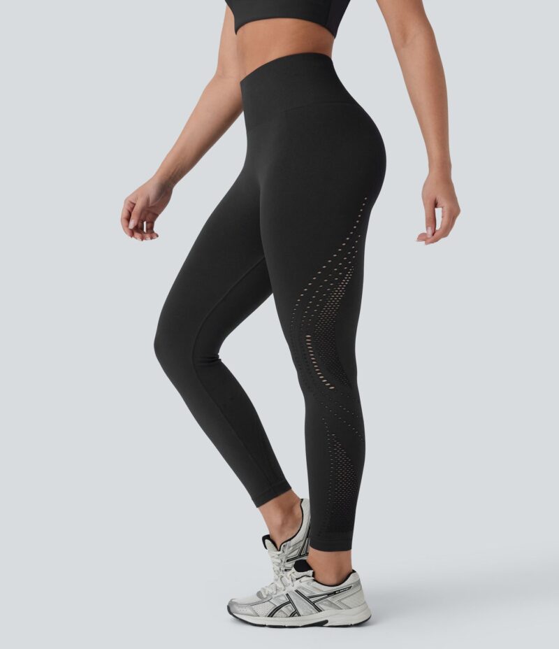 Leggings yoga tiro alto perforado 7/8 sin costura - Image 2