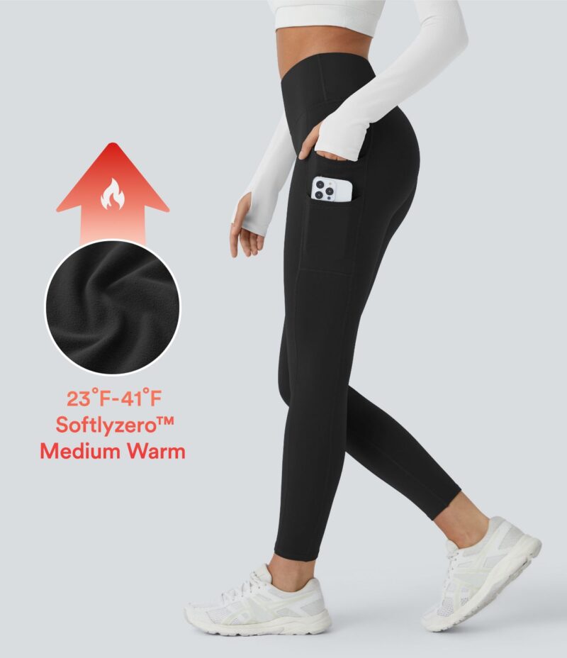 Leggings Softlyzero Plush yoga tiro alto bolsillo doble térmica 7/8