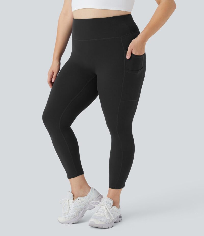 Leggings yoga Softlyzero liso talla grande bolsillo doble tiro alto 7/8 - Image 2