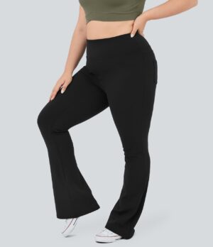 Leggings yoga acampanado bolsillo trasero tiro alto talla grande