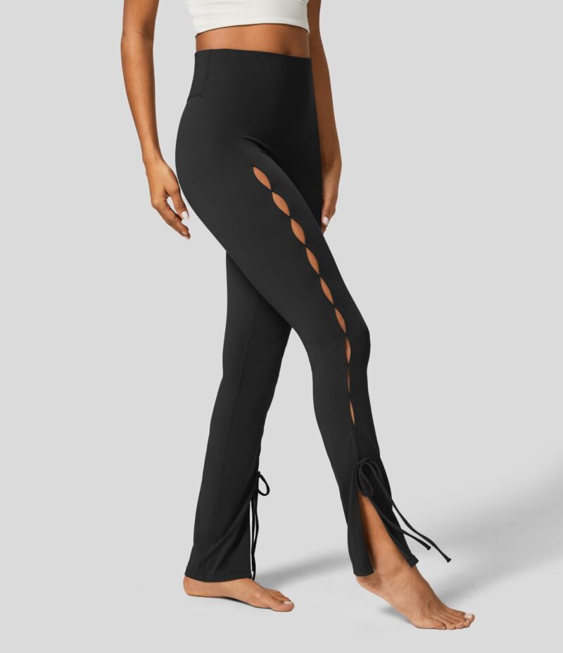 Leggings yoga Softlyzero dividido cordón decorativo cut out tiro alto - Image 2