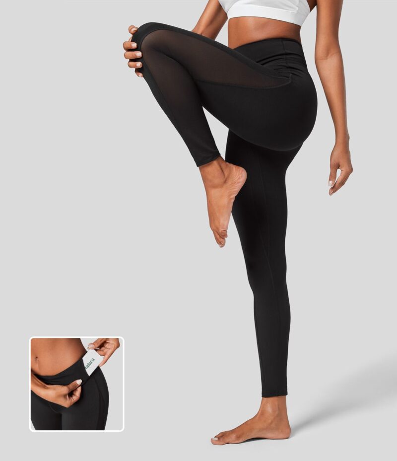 Leggings yoga Softlyzero malla contrastante bolsillo interior tiro alto 7/8 - Image 2
