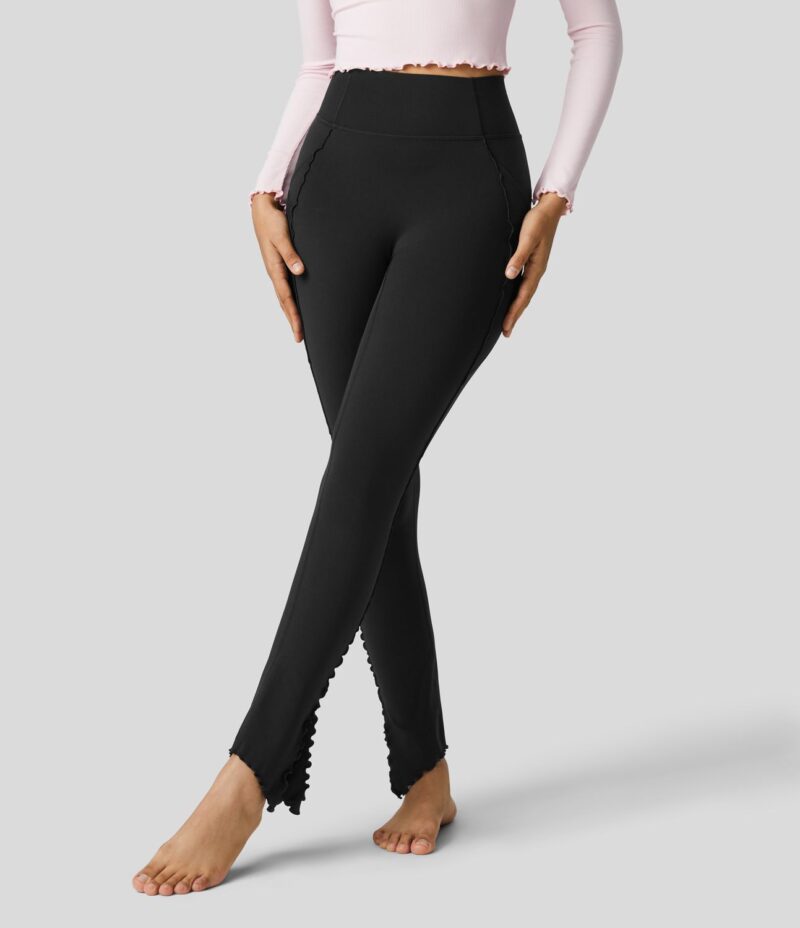 Leggings yoga Softlyzero largo ribete lechuga dobladillo dividido bolsillo lateral tiro alto - Image 2