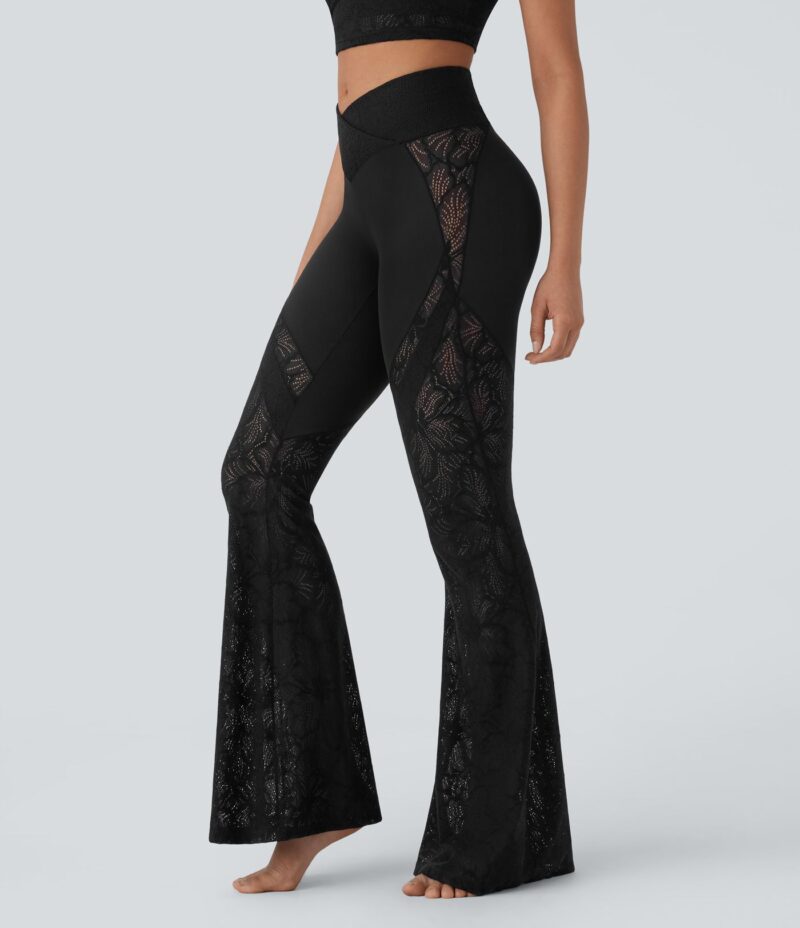 Leggings yoga acampanado encaje bolsillo cruzado espalda tiro alto - Image 2