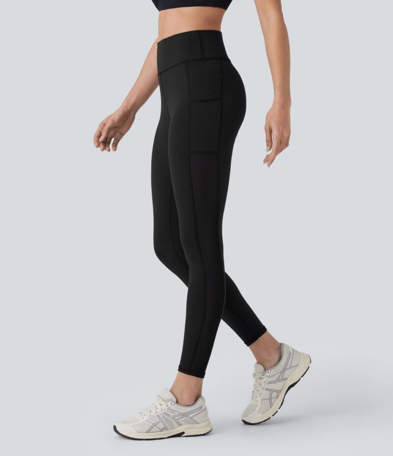 Leggings Softlyzero Plush yoga tiro alto bolsillo lateral malla contrastante 7/8 - Image 2