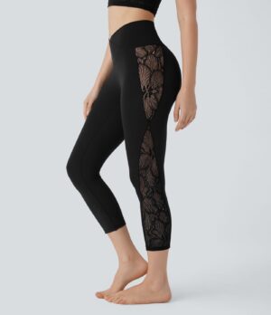 Leggings Softlyzero capri yoga tiro alto encaje contrastante cruzado - UPF50+