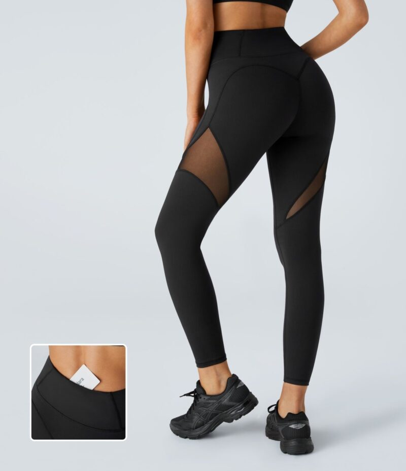Leggings yoga 7/8 malla contrastante bolsillo trasero cruzado tiro alto - Image 2