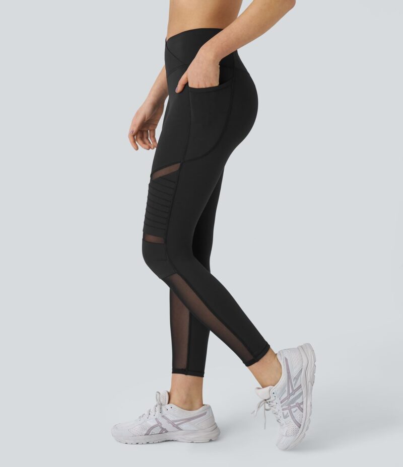 Leggings yoga cruzado costura superior malla contrastante bolsillo lateral tiro alto - Image 2