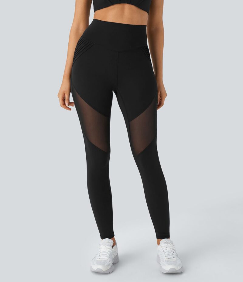 Leggings Softlyzero yoga tiro alto bolsillo trasero malla contrastante 7/8-UPF50+ - Image 2