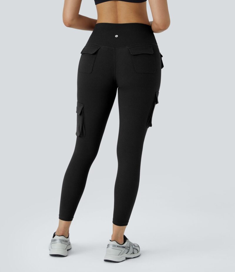Leggings yoga tiro alto múltiple bolsillo diseño gofre 7/8 - Image 2