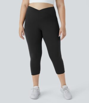 Leggings Capri Softlyzero Yoga talla grande bolsillo cruzado tiro alto UPF50+