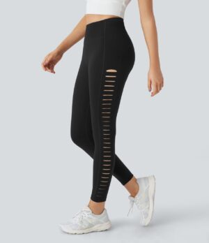 Leggings yoga 7/8 rasgado tiro alto