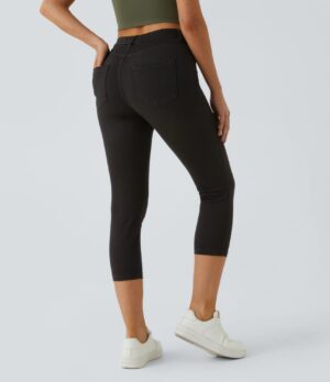 Leggings capri Flex Denim elástico múltiple bolsillo tiro alto