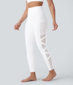 Leggings SpeedWave yoga 7/8 secado rápido malla contrastante bolsillo lateral tiro alto