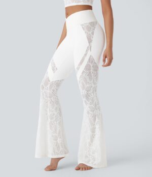 Leggings yoga acampanado encaje bolsillo cruzado espalda tiro alto