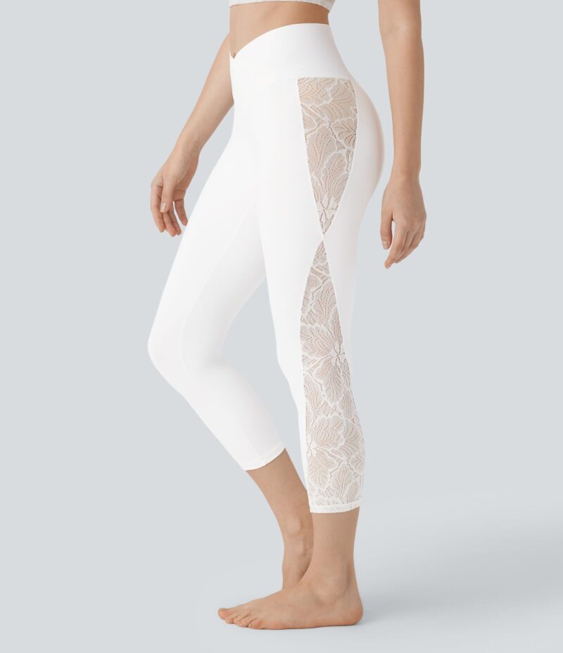 Leggings Softlyzero capri yoga tiro alto encaje contrastante cruzado - UPF50+ - Image 2