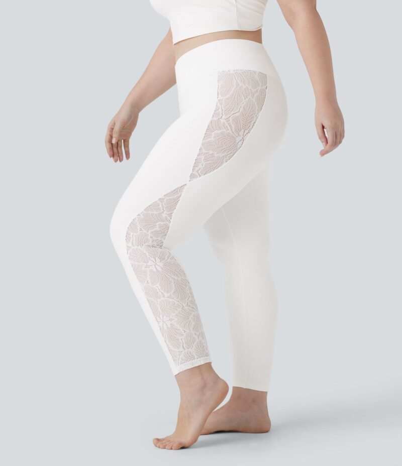 Leggings Softlyzero yoga tiro alto bolsillo trasero encaje contrastante cruzado talla grande 7/8 - UPF 50+ - Image 2