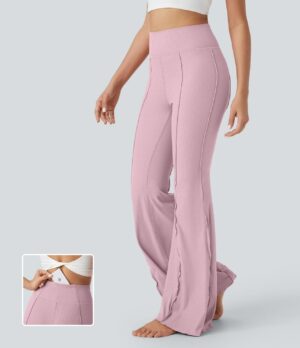 Leggings de baile acampanados de tiro alto con dobladillo fruncido