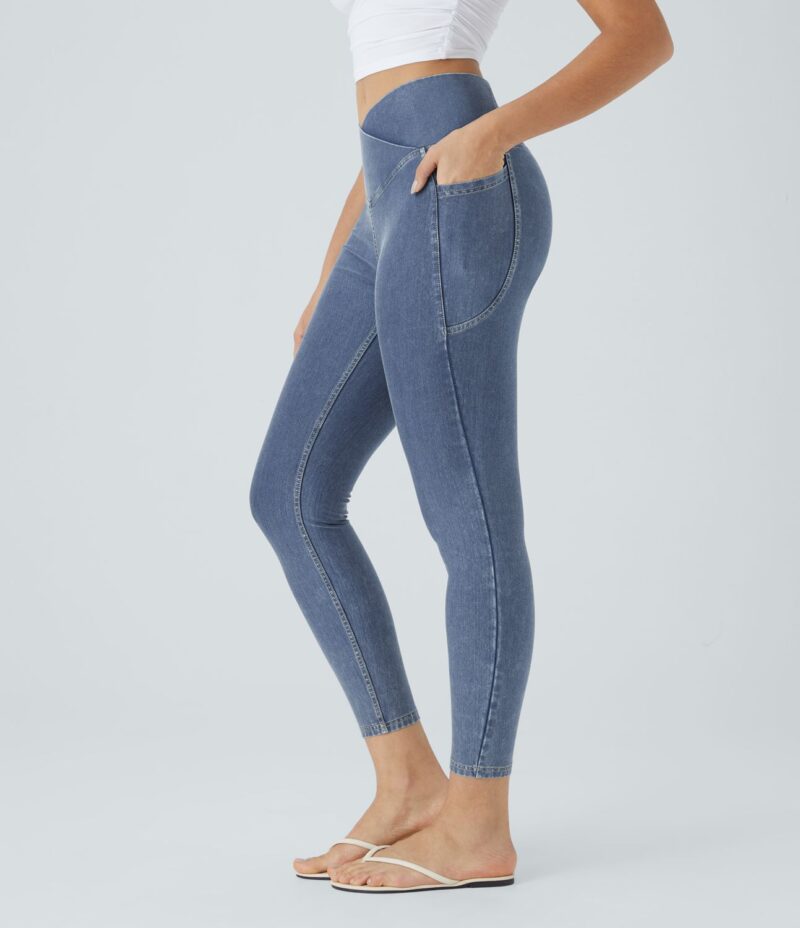 Leggings Flex Denim 7/8 mezclilla elástico lavado bolsillo lateral cruzado - Image 2