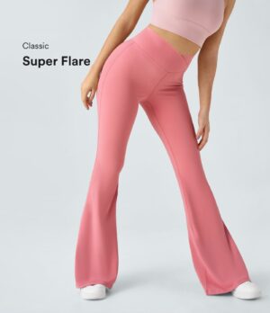 Leggings con cintura en V de tiro alto super acampanados con bolsillos