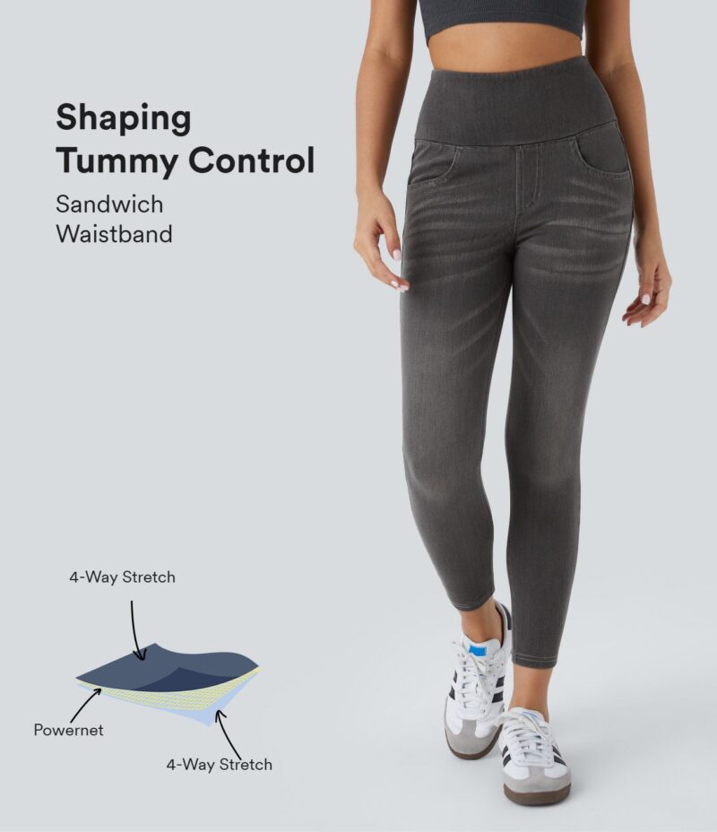 Leggings SoCinched Denim elástico múltiple bolsillo tiro alto 7/8