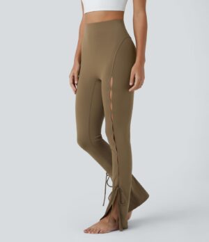 Leggings yoga Softlyzero dividido cordón decorativo cut out tiro alto