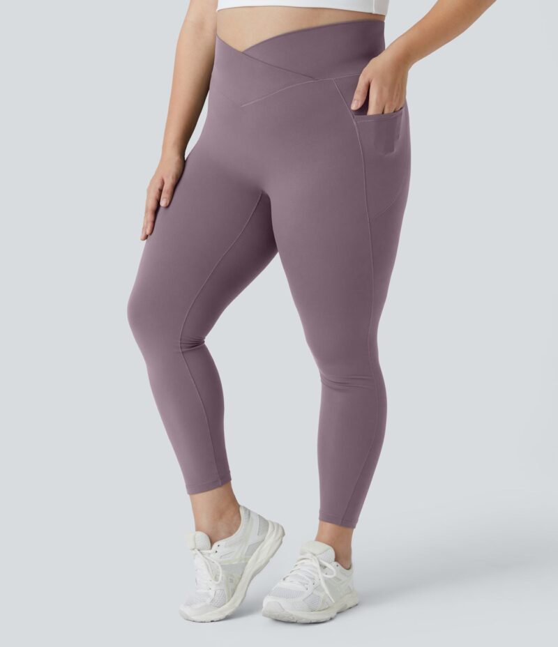 Leggings Softlyzero largo tiro alto bolsillo lateral cruzado liso talla grande - Image 2