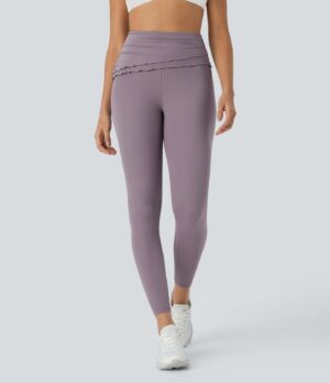 Leggings yoga Softlyzero tobillo ribete lechuga fruncido dobladillo alto