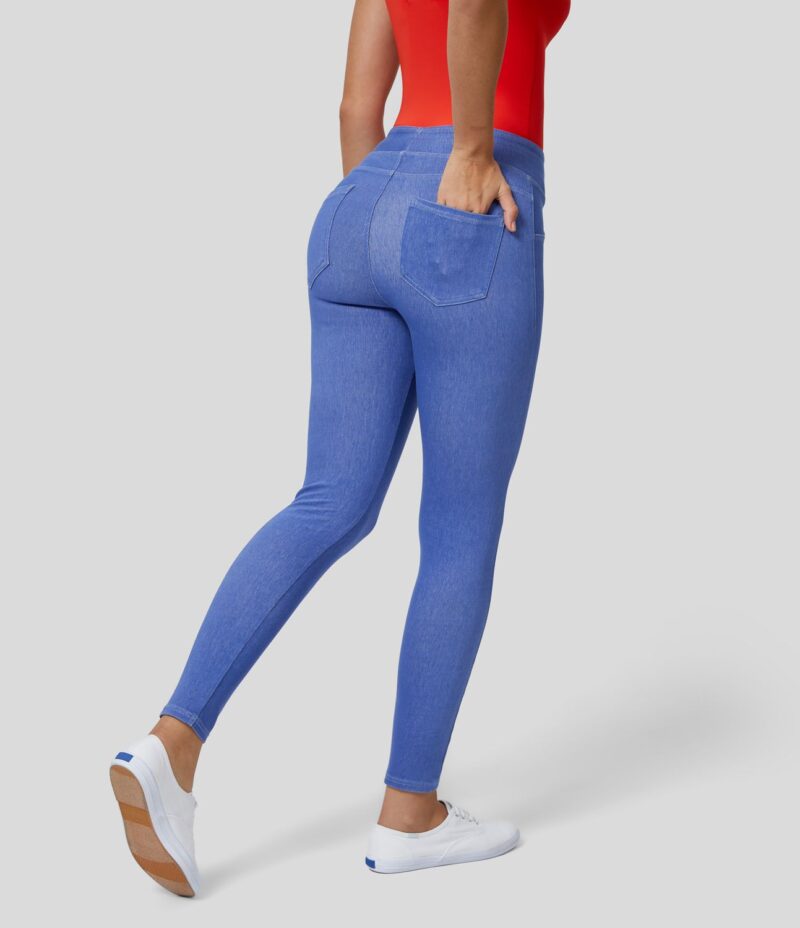 Leggings Flex Denim mezclilla elástico colorido bolsillo lateral trasero tiro alto - Image 3