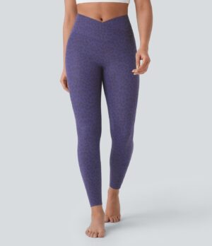 Leggings yoga tiro alto bolsillo lateral cruzado estampado leopardo 7/8