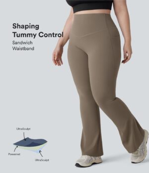 Leggings SoCinched UltraSculpt yoga moldeador tiro alto bolsillo lateral control abdomen Bootcut talla grande