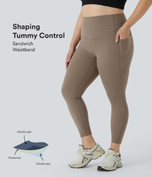 Leggings SoCinched talla grande entrenamiento bolsillo lateral moldeador abdomen tiro alto