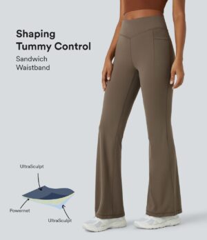 Leggings UltraSculpt acampanado longitud completa correr bolsillo lateral control abdomen tiro medio