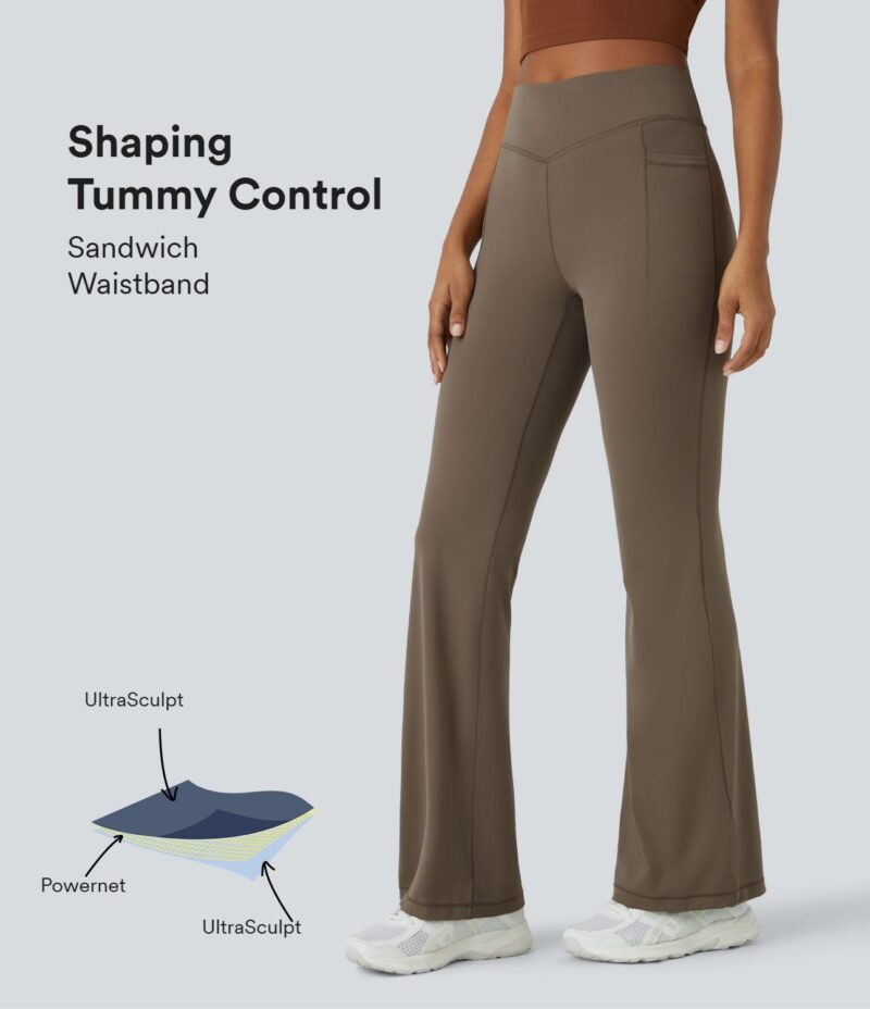 Leggings UltraSculpt acampanado longitud completa correr bolsillo lateral control abdomen tiro medio