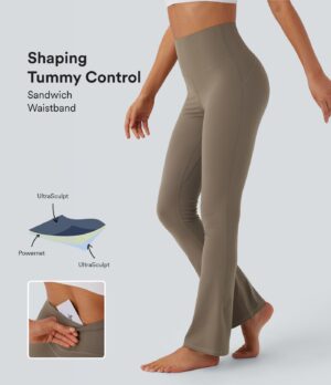 Leggings UltraSculpt SoCinched yoga corte acampanado tiro alto control abdomen bolsillo trasero