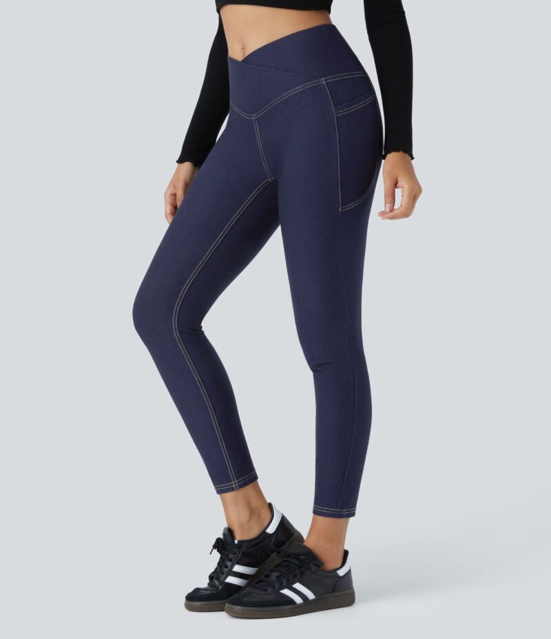Leggings Flex Denim 7/8 mezclilla elástico lavado bolsillo lateral cruzado - Image 3